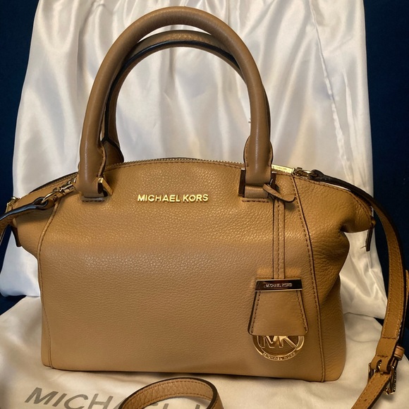MICHAEL KORS Small Riley Leather Satchel/Crossbody Peanut - Picture 1 of 8